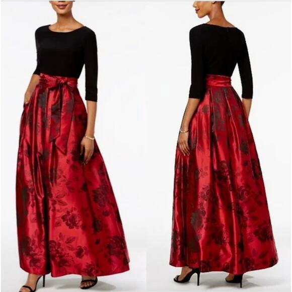 JESSICA HOWARD Dillards NEW Black & Red Floral Tiered Dress Gown – 6 / Medium - Picture 1 of 8